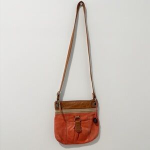 The Sak Kendra Leather Crossbody Boho Bag Orange and Tan Colorblock